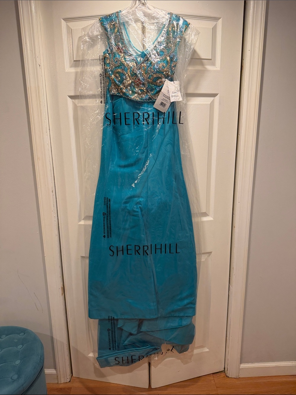 NWT $650 Sherri Hill Turquoise Beaded Two-Piece Prom Gown Dress Maxi 51167 - Picture 3 of 5